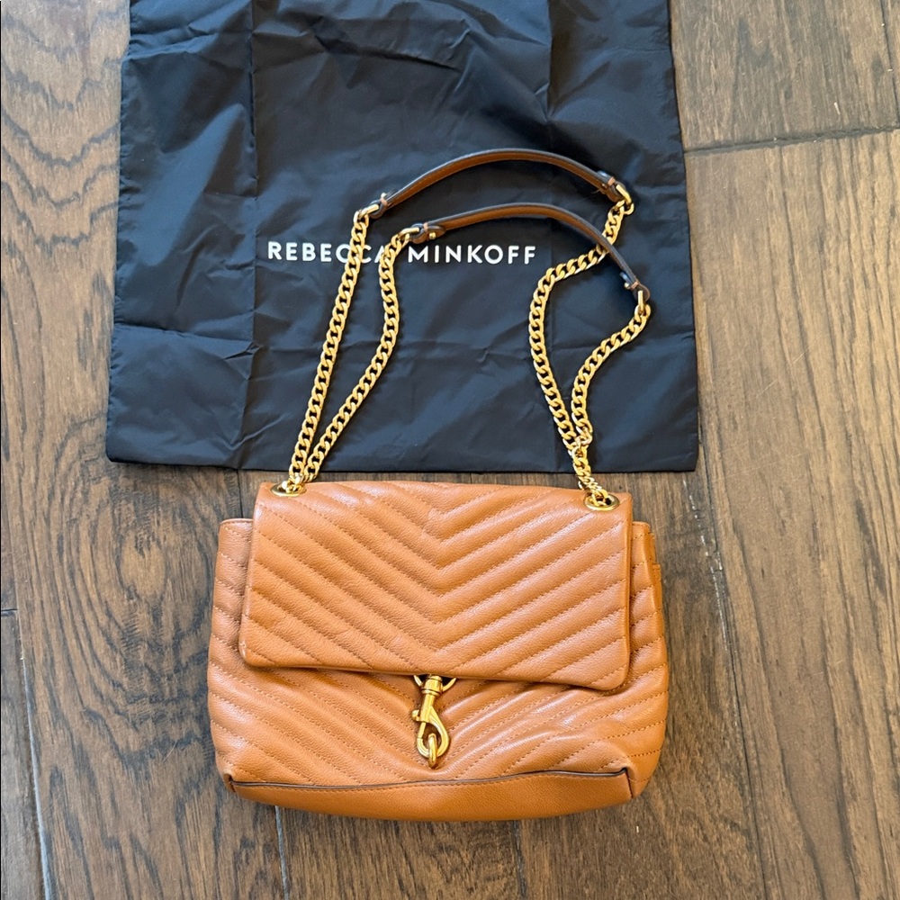 Rebecca Minkoff Brown Quilted Shoulder Bag with Gold Chain